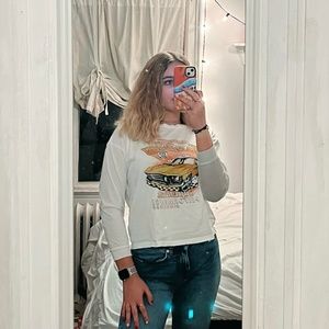 Forever 21 White Racecar Graphic Long Sleeve Tee Shirt